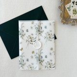 Blue, Pink and Yellow Wildflowers and butterflies Vellum Jacket for Wedding Invitation | Set of 10 Invitation Jackets and Overlays