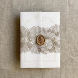 Hazelnut ruffled floral lace printed vellum wrap for 5x7 card | pack of 10 Invitation Jackets and Overlays