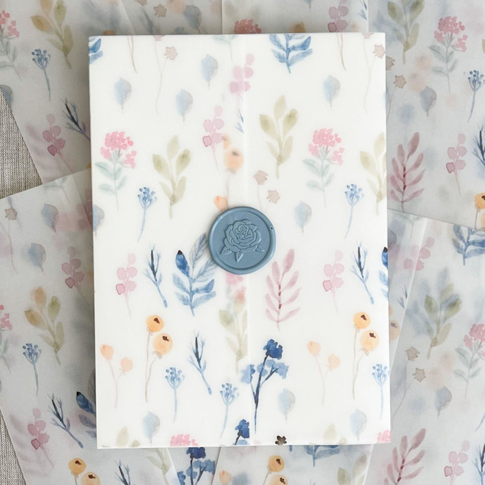 Watercolor floral vellum wrap for 5x7 invitations Set of 10
