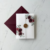Burgundy floral vellum wrap | Set of 10 Invitation Jackets and Overlays