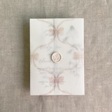 Blush genie floral bows printed vellum wrap for 5x7 card  | pack of 10 Invitation Jackets and Overlays