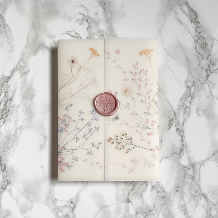 Pink Wildflower Vellum Jacket for Wedding Invitations (10 Pack
