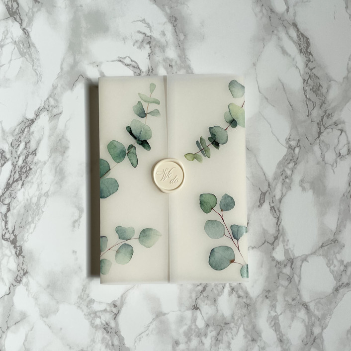 Eucalyptus Vellum Wrap (10 pack) Invitation Jackets and Overlays by