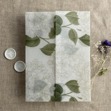 Antique Hydrangea flower moss leaf printed vellum wrap for 5x7 card | pack of 10 Invitation Jackets and Overlays