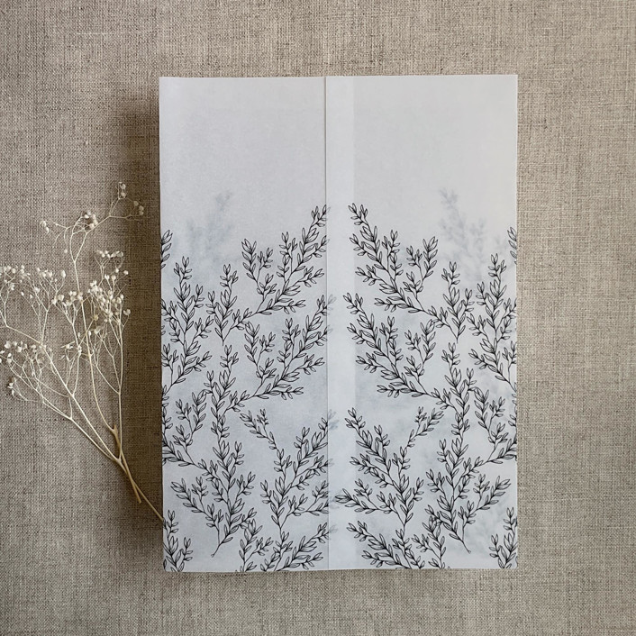 Alice black botanic French toile leafy branch pattern printed vellum ...