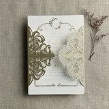 Antique gold glitter lace wedding invitation Jacket for 5x7 cards | pack of 10 Invitation Jackets and Overlays