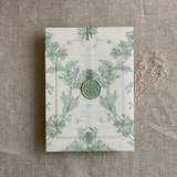 Venetian floral lace sage color printed vellum wrap for 5x7 card  | pack of 10 Invitation Jackets and Overlays