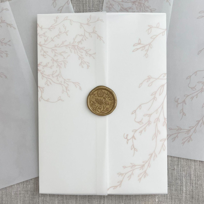 Blush greenery vellum wrap for invitations Set of 10 Invitation