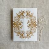 Gold La belle rose lace printed vellum wrap for 5x7 card  | pack of 10 Invitation Jackets and Overlays