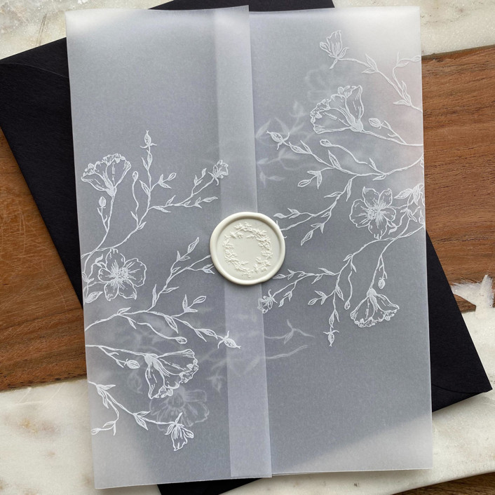 White Floral Botanical Vellum Wrap Set of 10 Invitation Jackets and
