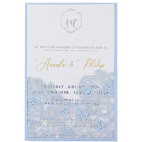 Blue Laser Cut Invitation Pocket for 5x7 Card | Set of 10 | Envelopes Included Invitation Jackets and Overlays