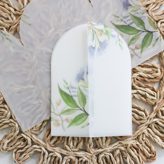 Olive Stems With Blue Florals Arch Vellum Jacket | Size 5x7 | Set of 25 Invitation Jackets and Overlays