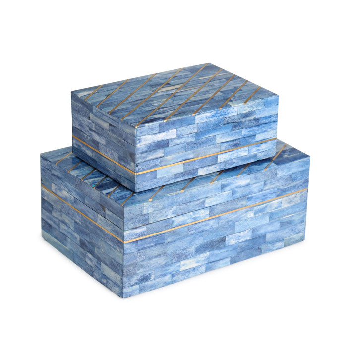 Monaco Blue Decorative Boxes, Set of 2 Decorative Storage by Gaurav