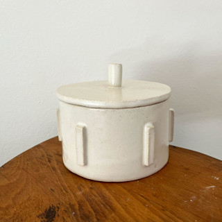 Ribbed Lidded Dish - White Decorative Storage