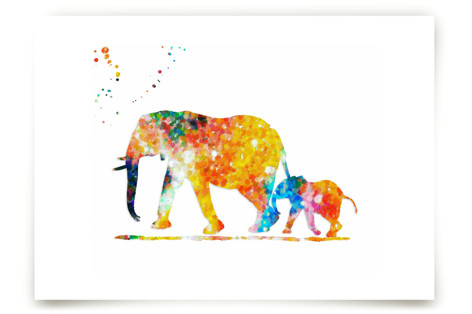 Elephant Mom & Baby  Children's Art Prints