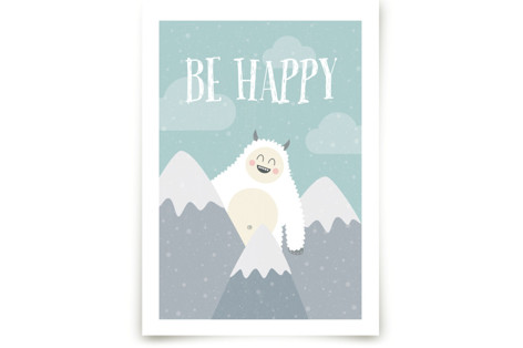Be Happy Yeti Children's Art Prints