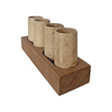 Tequila Shot Glasses Hand Carved out of Marble with Wooden Base - Made in Mexico (Beige) Glassware
