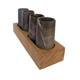 Tequila Shot Glasses Hand Carved out of Marble with Wooden Base - Made in Mexico (Gray) Glassware