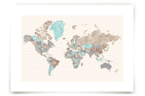 Highly detailed watercolor world map Fine Art Prints