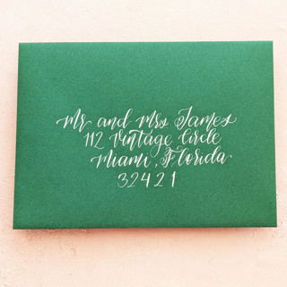 Custom Calligraphy Envelope Addressing - Hunter’s Green Envelope with White Calligraphy Envelopes