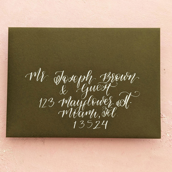Custom Calligraphy Envelope Addressing Forest Green Envelope with