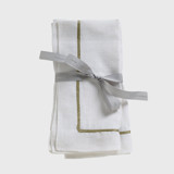 Gold trim linen dinner napkins, white, set of two Napkins