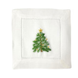 Holiday Tree Embroidered Cocktail Napkins - Set of 4 Napkins