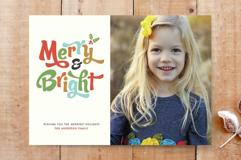 Merry + Bright Holiday Photo Card Custom Stationery