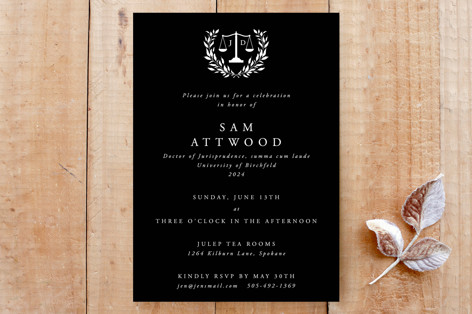 Juris Doctor Law Scales and Laurel Wreath Invitation Custom Stationery
