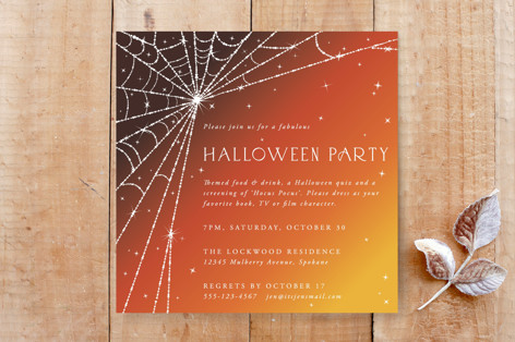 Square Sparkling Spiderweb Halloween Party Invitation Custom Stationery