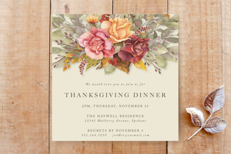 Square Autumnal Border Thanksgiving Dinner Invitation Custom Stationery