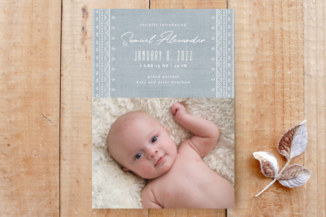 Boho Embroidery Birth Announcement Custom Stationery