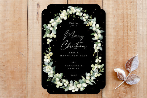Snowberry & Eucalyptus Botanical Frame Christmas Holiday Card  Custom Stationery