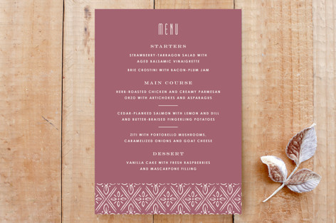 Diamond Monogram Wedding Menu Card Custom Stationery