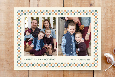 Checkered Thanksgiving 2-Photo Card Custom Stationery