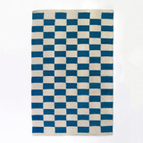 Zapotec Blue and Ivory Checkered Rug, Size 2'x3' Area Rugs