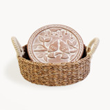 Handmade Bread Warmer & Wicker Basket - Lovebirds Round Serving Accessories