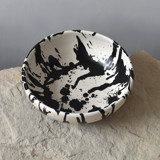 Handmade Rock Ceramic Salad Bowl - Black & White Splatterware Serving Bowls