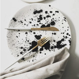 Handmade Rock Ceramic Dinner Plate - Black & White Splatterware Plates