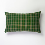 Chiapas Green Plaid Handwoven Cotton Throw Pillow, Size 12" x 20" Throw Pillows