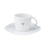 Porcelain Espresso Cup with Saucer - Silver Heart Mugs & Teacups