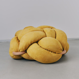 (L) Desert Yellow Vegan Suede Knot Floor Cushion Ottomans and Poufs