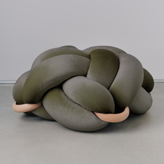 (L)  Olive Green Velvet Knot Floor Cushion Ottomans and Poufs