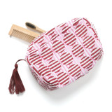Striped Circles Blockprint Makeup Bag in Burgundy and Pink - Large Makeup Bag