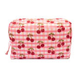 Cherry Makeup Bag in Red Gingham Blockprint - Large Makeup Bag