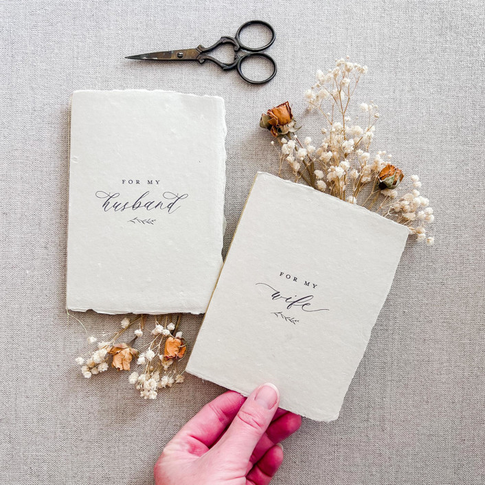 For My Husband / Wife Vow Book Set Grey tonal with thread Wedding Vow Books by Jen Simpson