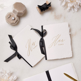 Handmade Paper Vow Books with Black Silk Ribbon Wedding Vow Books