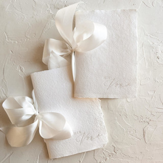 HIS & HERS Vow Books | letterpressed with silk ribbon - white Wedding Vow Books