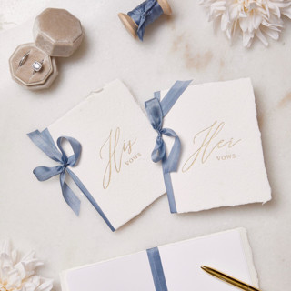 Handmade Paper Vow Books with French Blue Silk Ribbon Wedding Vow Books