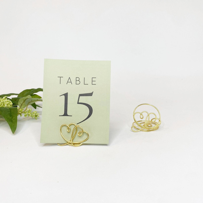 Gold Wire Double Heart Table Number Card Holder, Set of 5 Centerpieces by Vanessa Pinto Minted